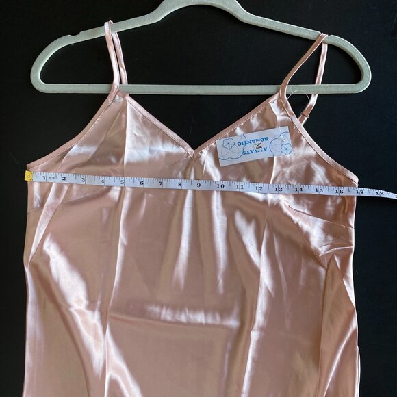 Vtg *NWT Romantic Satin Slip Maxi Dress Split Light Pink Spaghetti Strap Size M - Picture 6 of 7